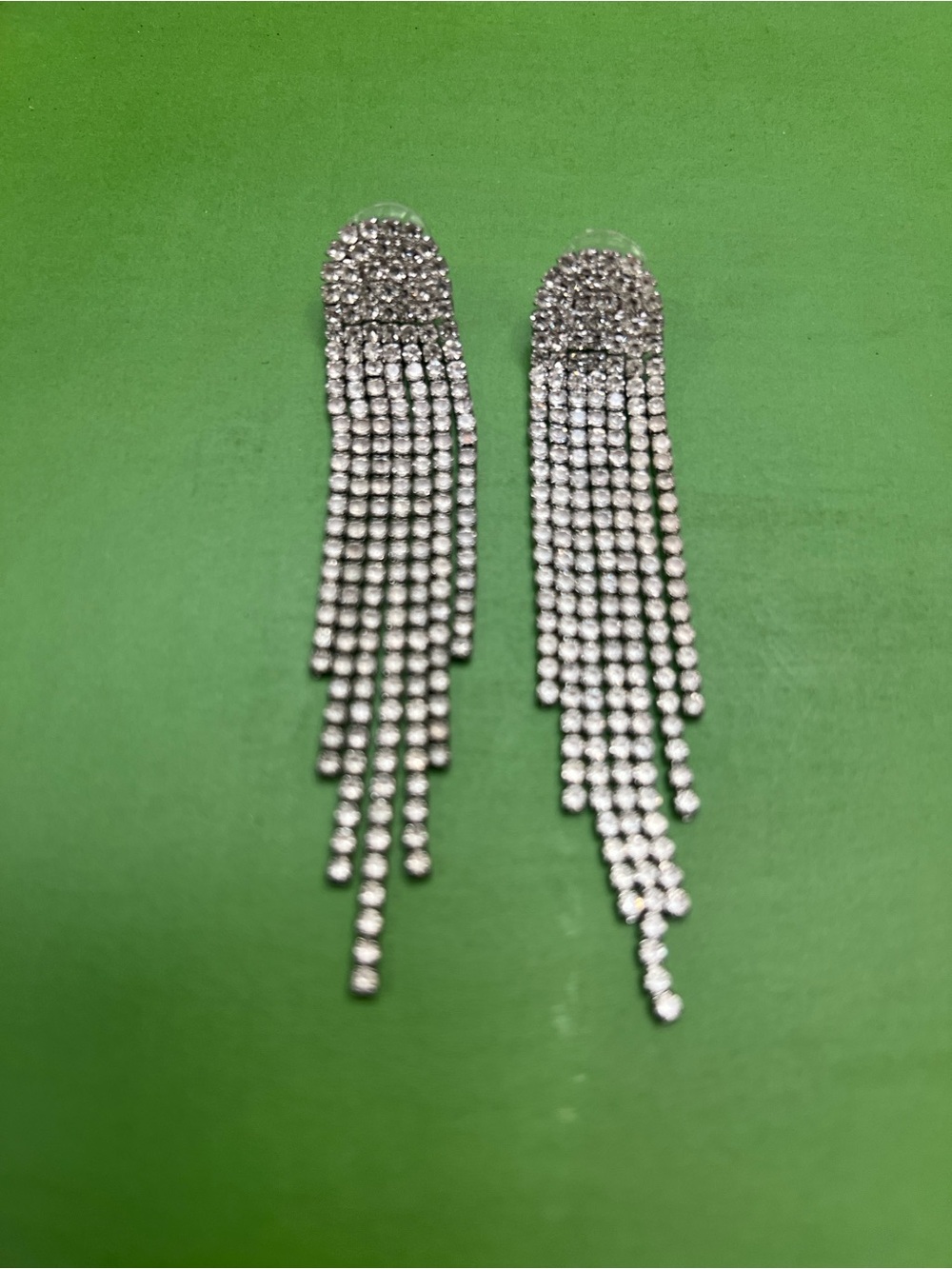 Silver Rhinestone Fringe Drop Earrings